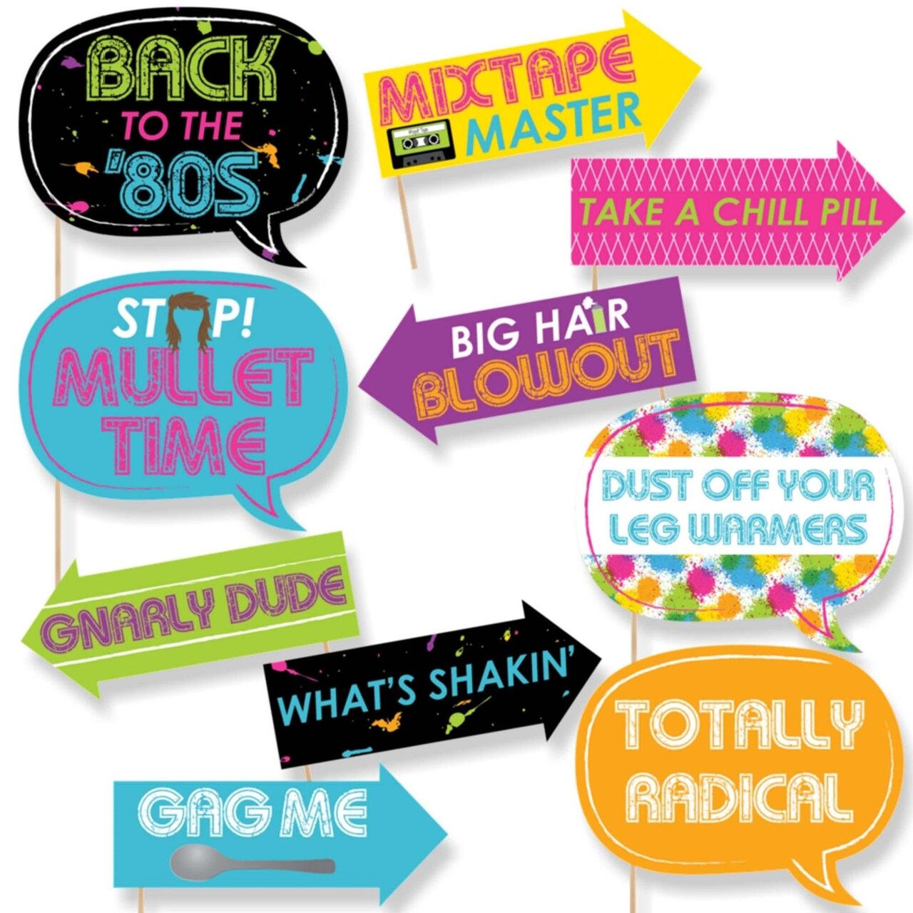 Big Dot of Happiness Funny 80's Retro - Photo Booth Props Kit - 10 Piece